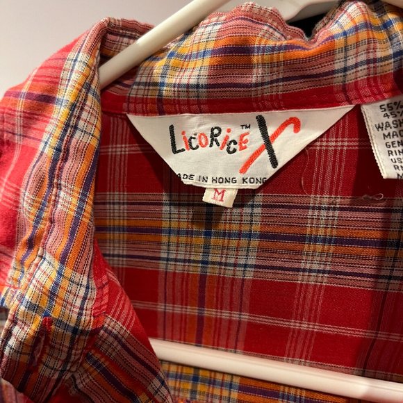 vintage 70s top red plaid print western button up shirt blouse soft thin S - Picture 6 of 6